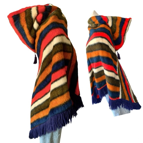 Vintage Unique Chevron Teddy Poncho Faux Fur One Size - Picture 14 of 15